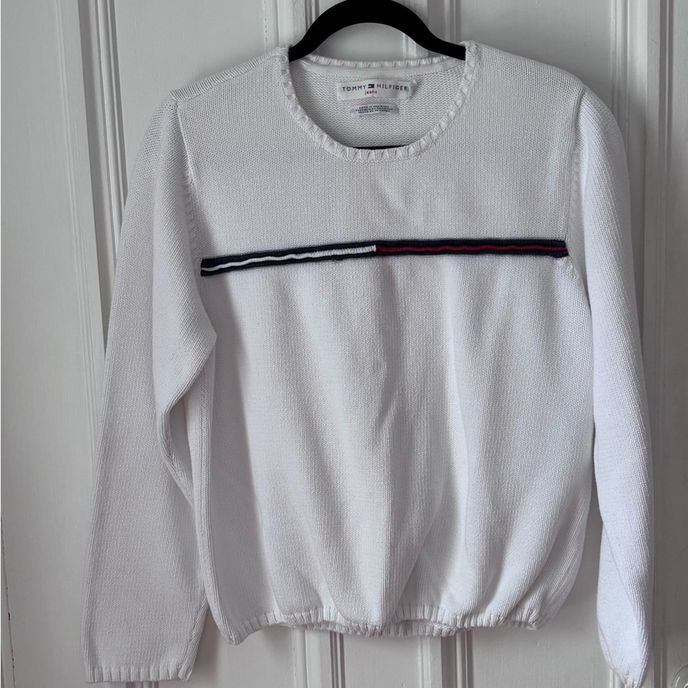 Women’s Tommy Hilfiger White Crewneck Long Sleeve Cotton Logo Sweater XL